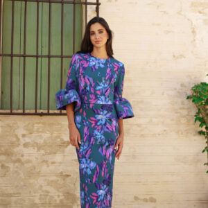 Vestido estampado mangas tafetán