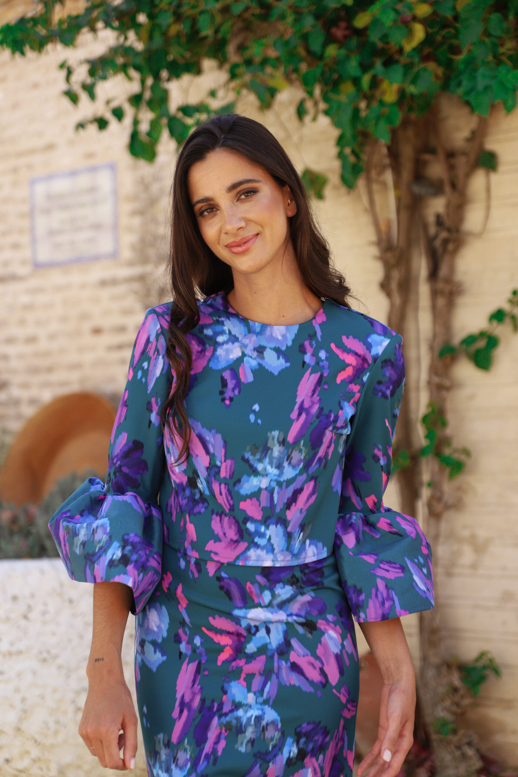 Vestido estampado mangas tafetán - Imagen 3