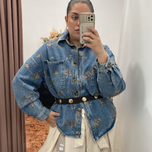 Camisa Denim con Bordado Floral Dorado